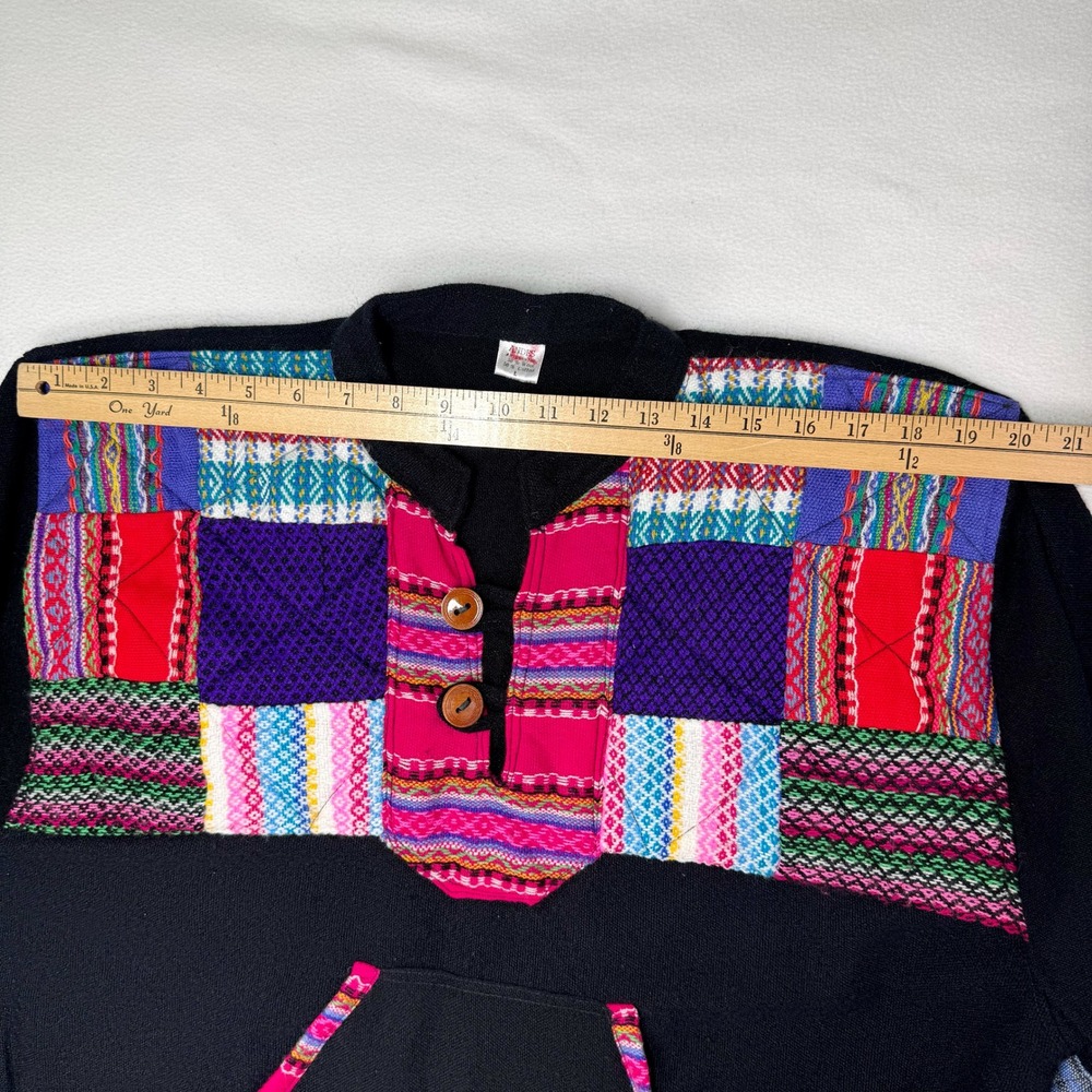 Andes Artesanias Vintage Wool Cotton Patchwork Henley Pullover‎ Sweater Black L - Picture 10 of 10